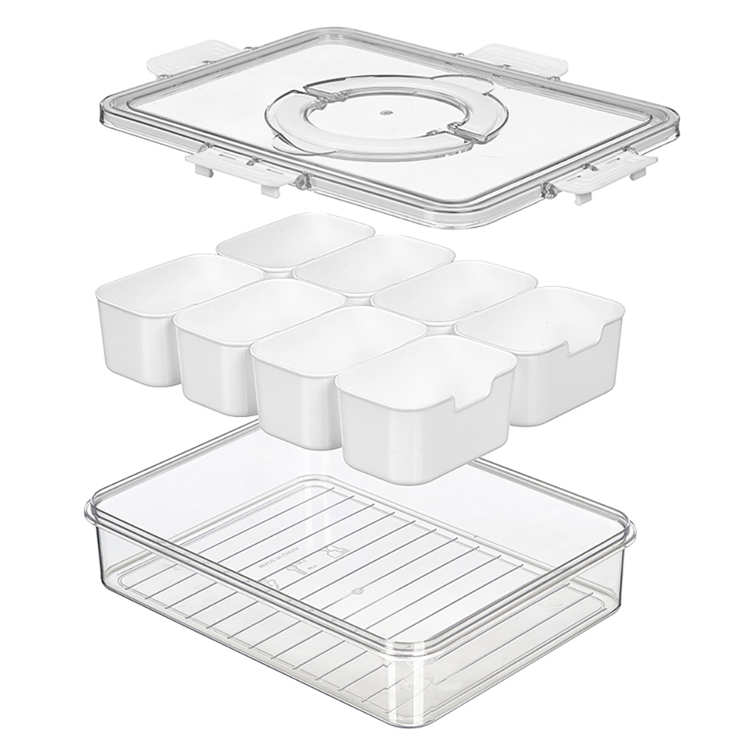 Caja hermética con 8 organizadores blancos y asa. 3,2L