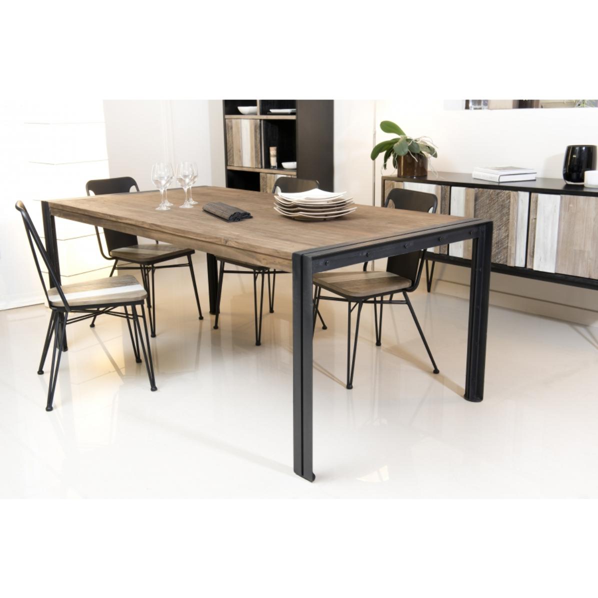 ALIDA - Table à manger rectangulaire 200x100 cm plateau teck recyclé métal noir