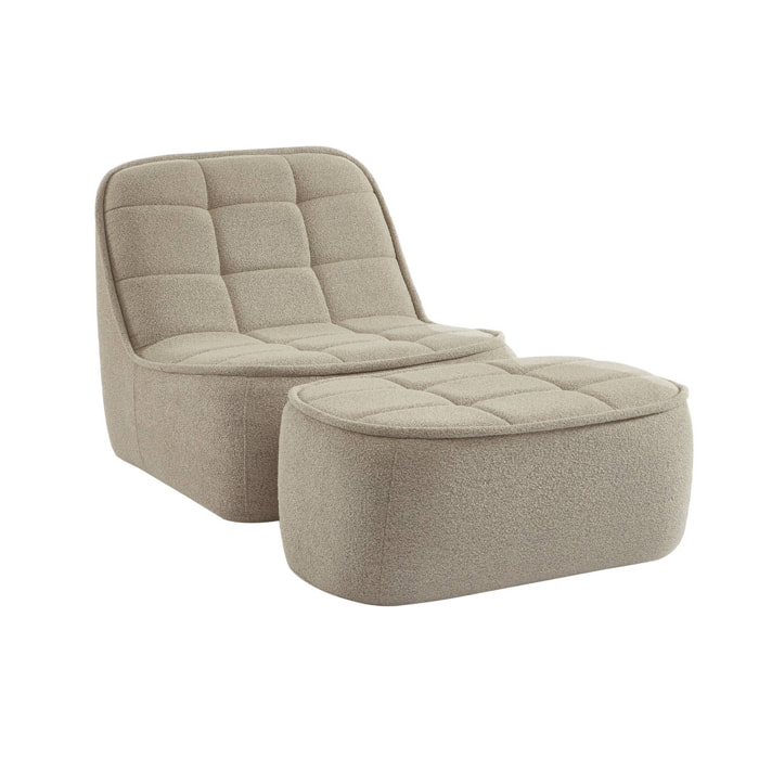 Chauffeuse bouclette texturée 1 place + repose pieds beige L 93 x P 104 x H 85cm - Boni