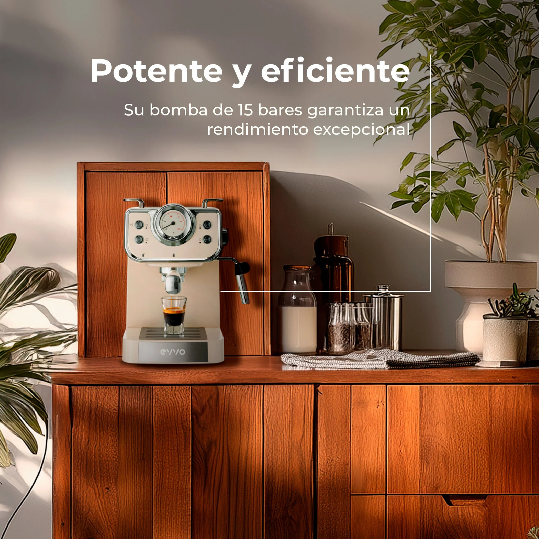 EVVO Cafetera Express Intensa Retro. 15 bares. cuerpo de acero. Espressos y Capuccinos. 950W. Doble salida. Portafiltros. Depósito de 1.5 l. calentamiento rápido