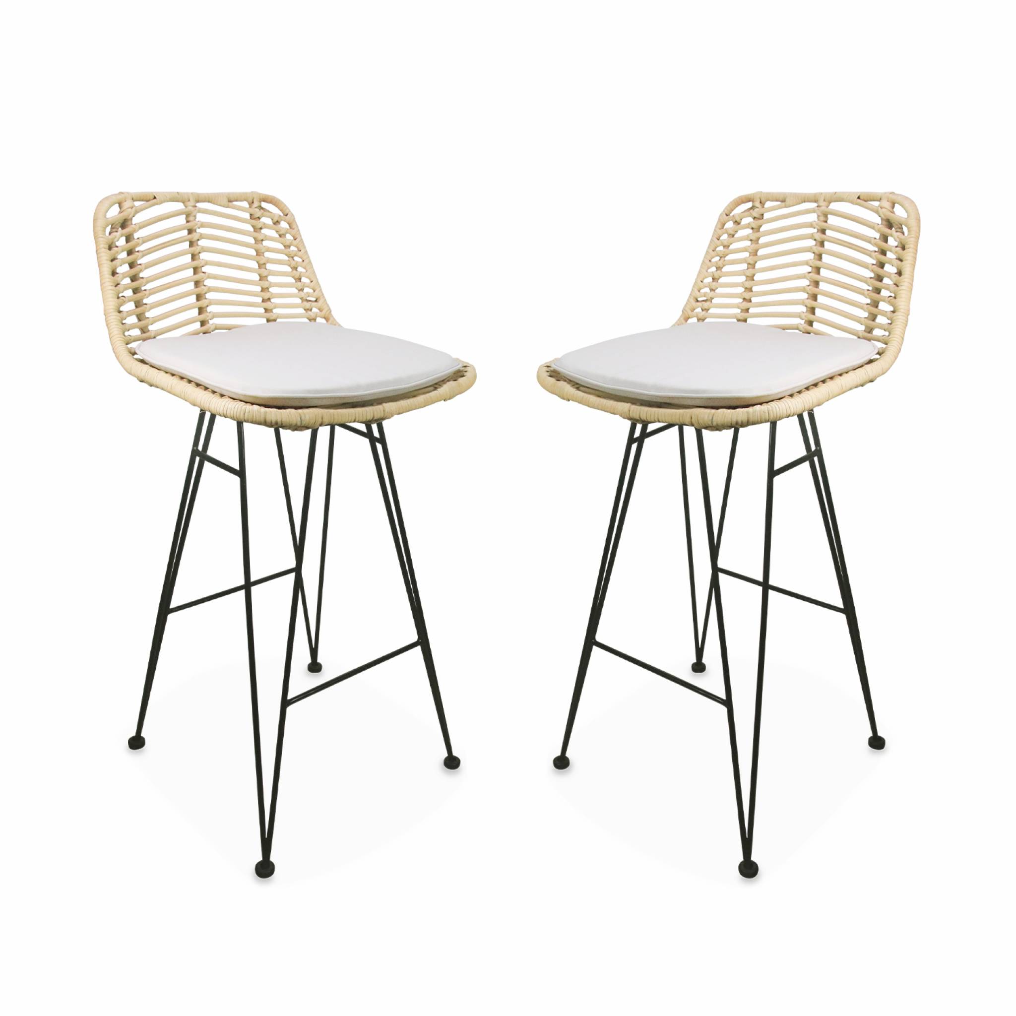 Tabouret de bar métal et rotin 67cm (lot de 2) CAHYA
