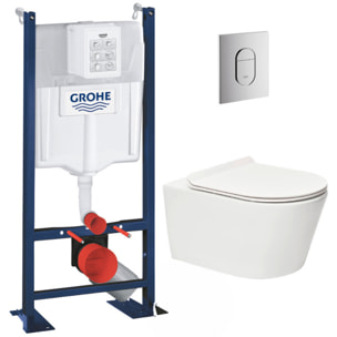 Pack WC Bâti autoportant + WC sans bride SAT Brevis + Abattant ultra-fin softclose + Plaque chrome