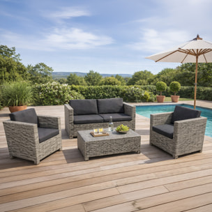 PALMANOVA Salon de jardin 4 places en résine tressée gris et noir