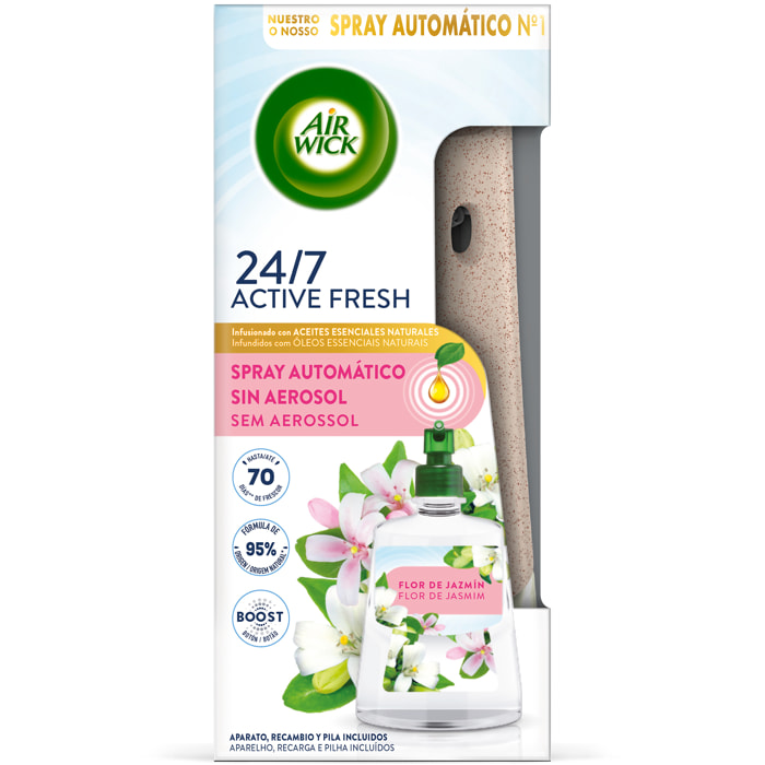 Air Wick Active Fresh Spray Automatico Sin Aerosol - Ambientador para casa con aroma a Flor de Jazmín - Aparato y recambio