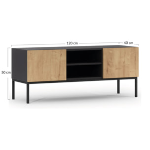 Felicia - meuble tv - effet bois et noir - 2 portes et 2 niches - 120 cm - Bois / Noir