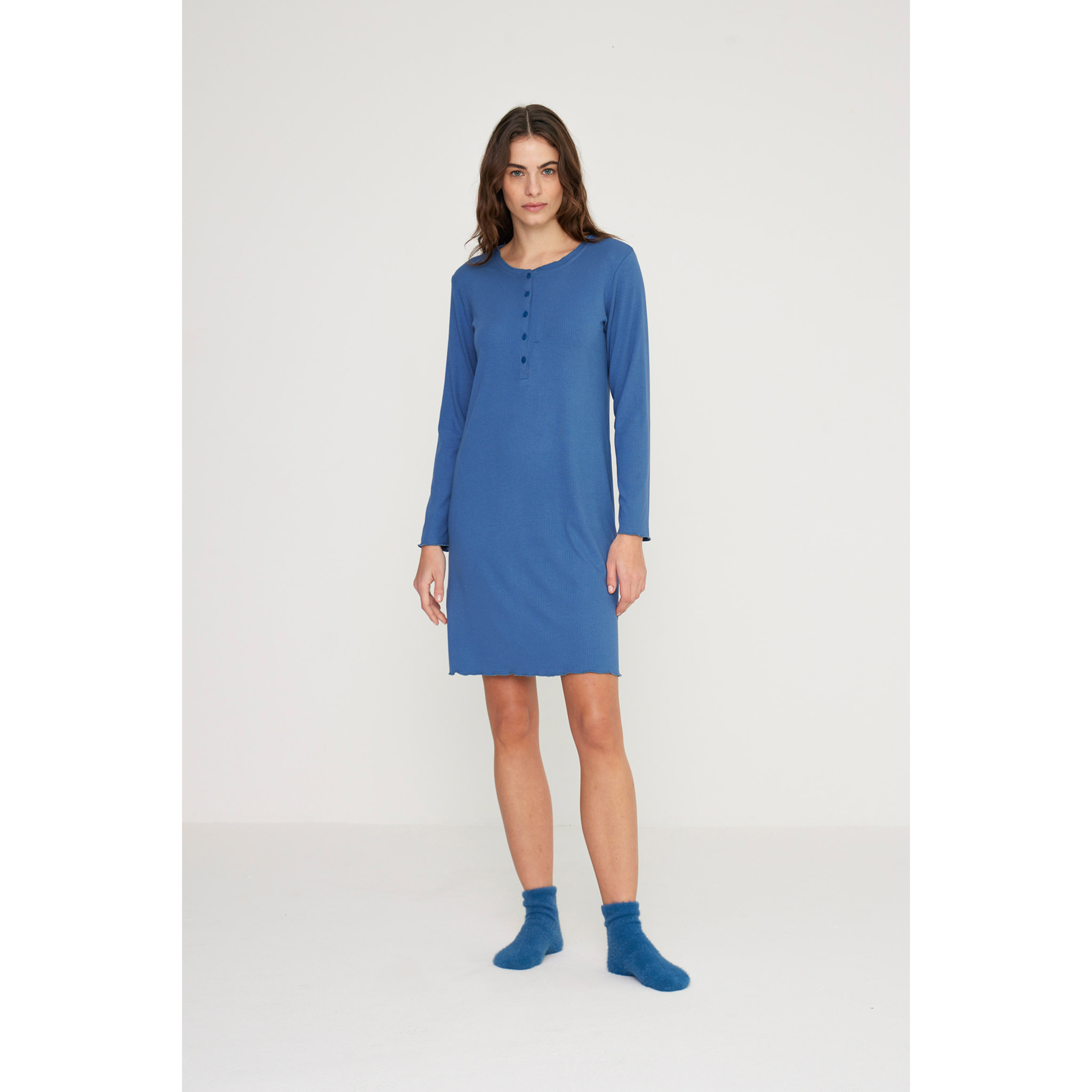 Camicia da notte donna florencia in costina di viscosa con collo a cinque bottoni Noidinotte