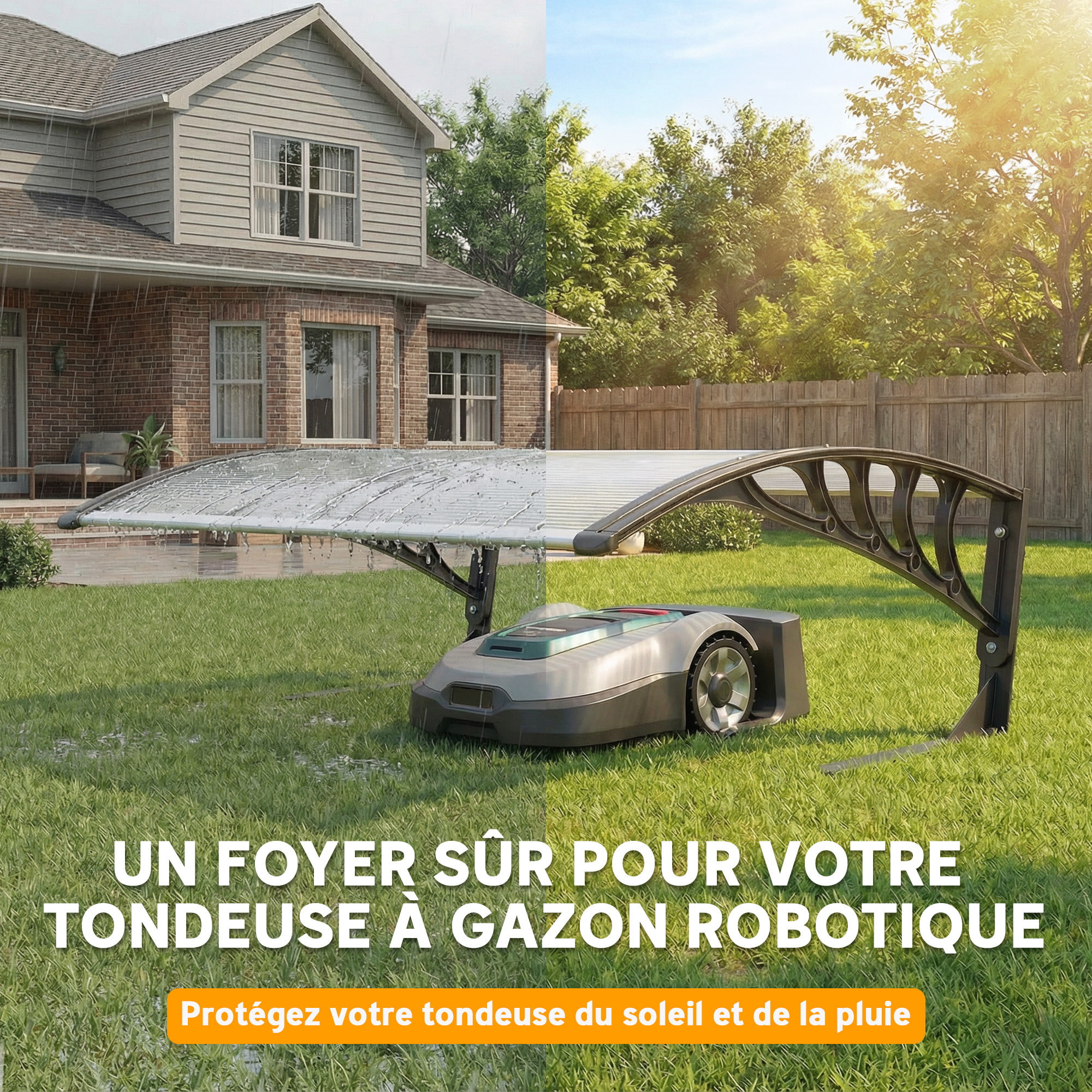 Marquise auvent robot-tondeuse - abri de jardin robot-tondeuse - noir transparent