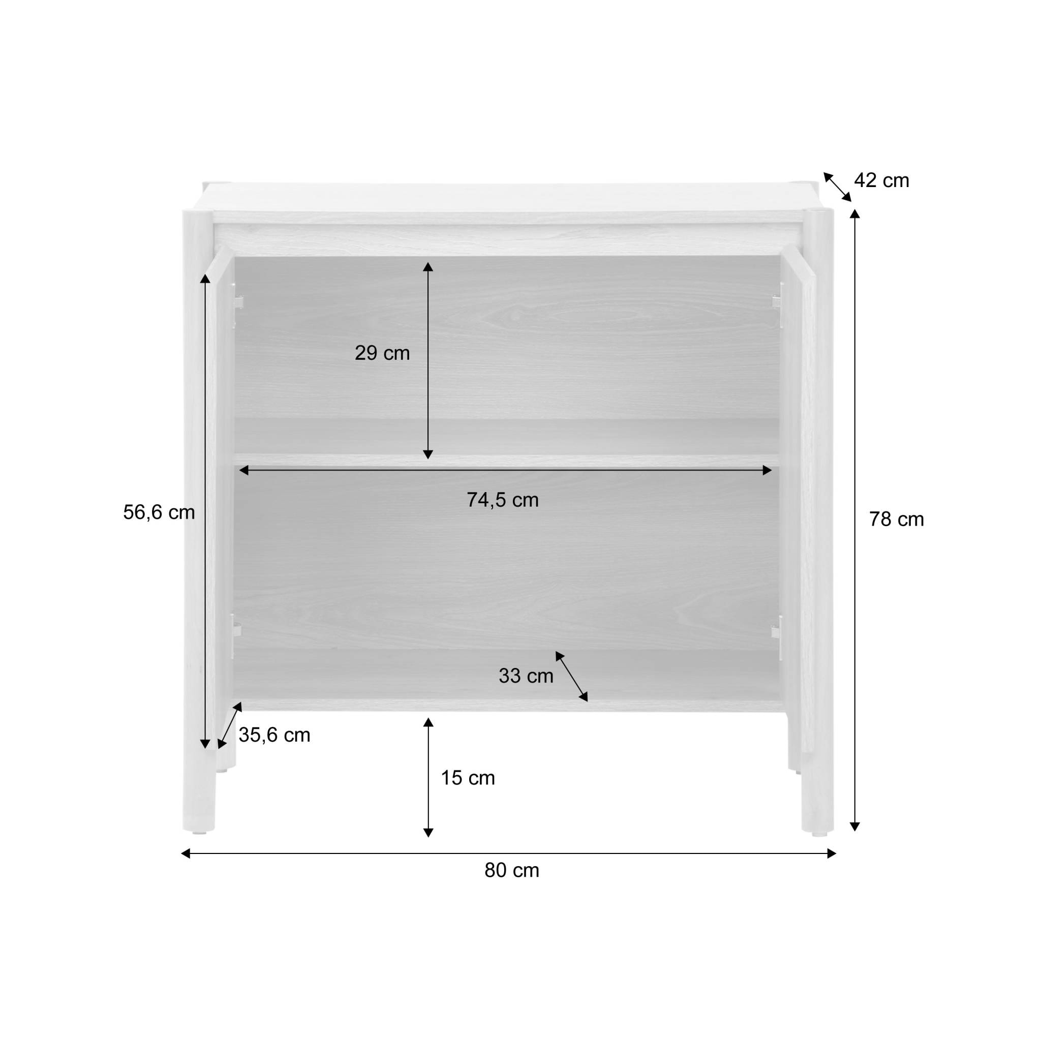 Buffet décor bois 2 portes naturel - 80 x 42 x 78.5 cm - Harmony
