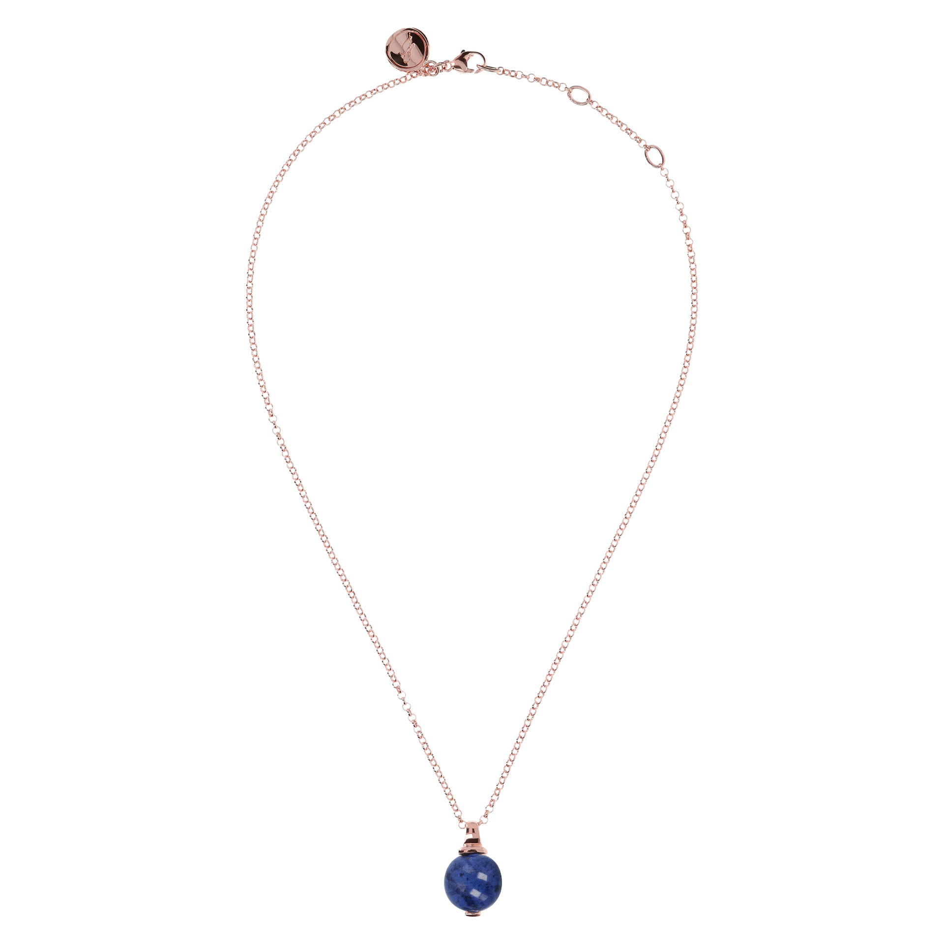 Collana Catena Rolo con Pendente a Sfera Piccola in Dumortierite Blu