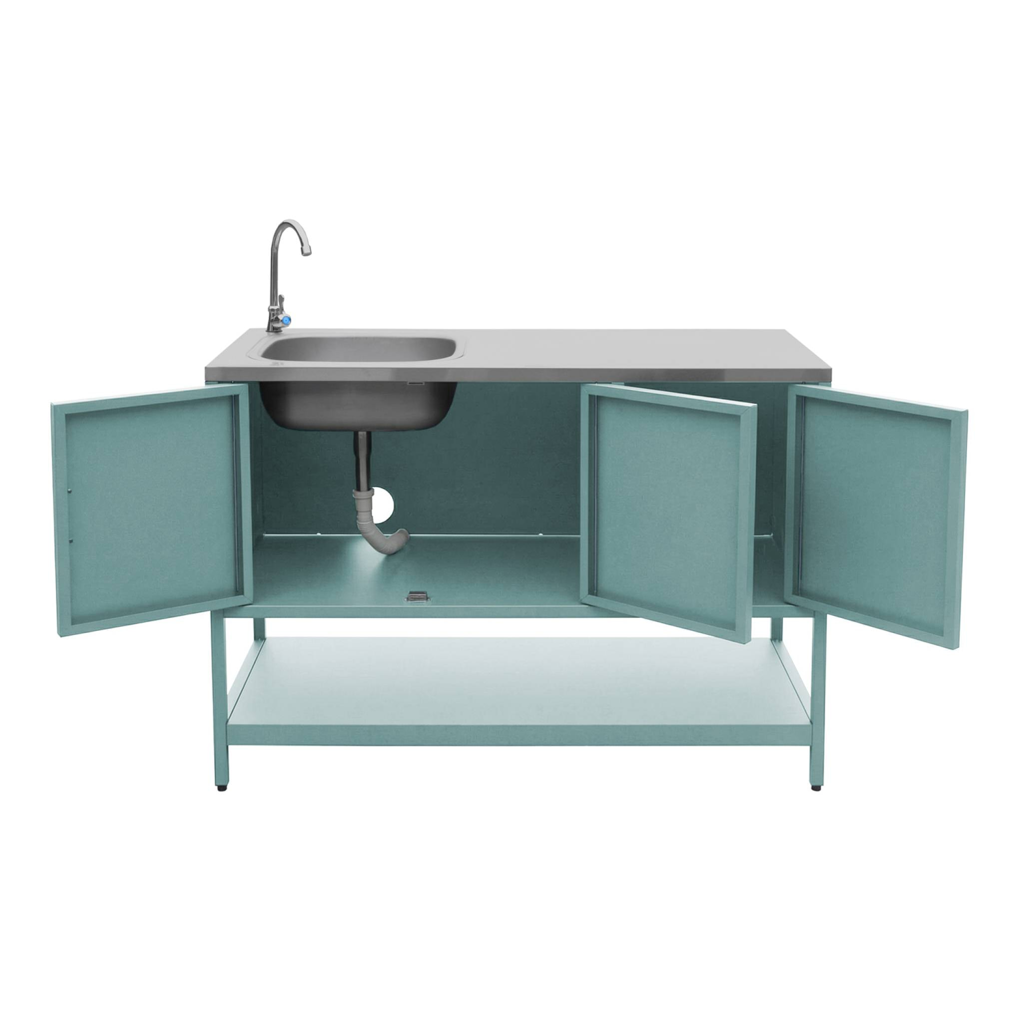 Cuisine d'extérieure en acier bleu gris avec évier L120cm