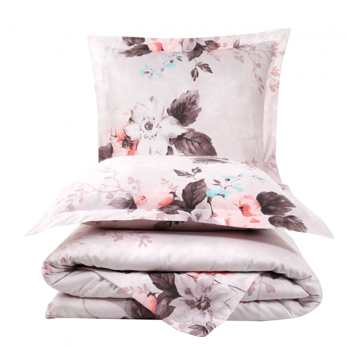 Parure housse de couette 240x220 cm et 2 taies d'oreiller 63x63cm satin de coton imprimé