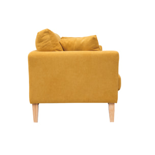 Canapé scandinave déhoussable 3 places en tissu effet velours jaune moutarde et bois clair OSLO