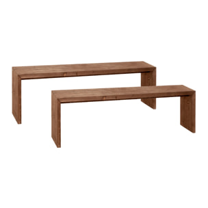 Pack 2 bancs en bois massif ton noyer de différentes tailles