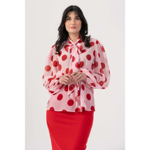 Kocca - Blusa fantasia con fiocco Donna, Pois, Girocollo