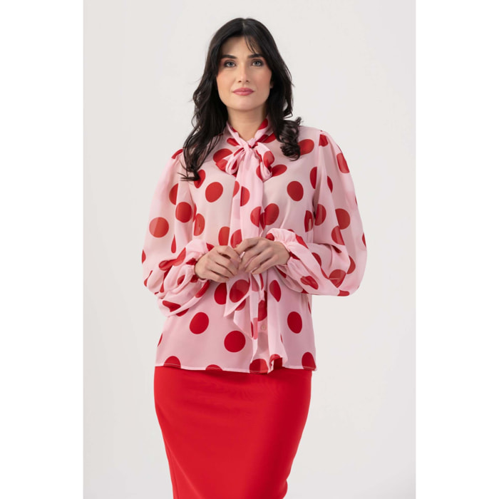 Kocca - Blusa fantasia con fiocco Donna, Pois, Girocollo