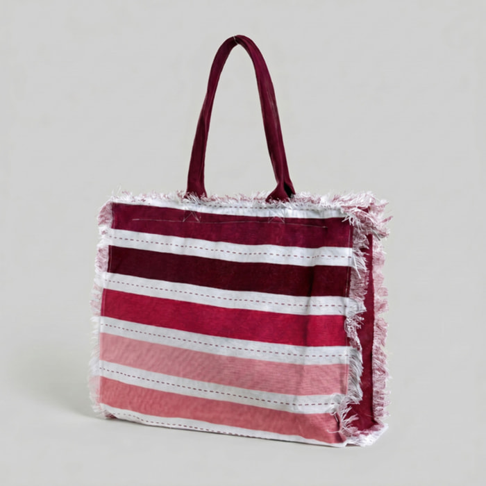 Borsa mare donna con pochette coordinata a righe multicolor, shopper spiaggia grande con zip e frange decorative, capiente e leggera, ideale per telo mare e accessori estivi, perfetta per spiaggia piscina vacanze e tempo libero