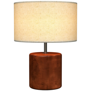 Lámpara de Mesa Rústica, Lámpara de Mesita de Noche con Base de Madera, Pantalla de Lino, Interruptor Basculante, para Dormitorio, Salón, E27, 40W, Marrón Oscuro