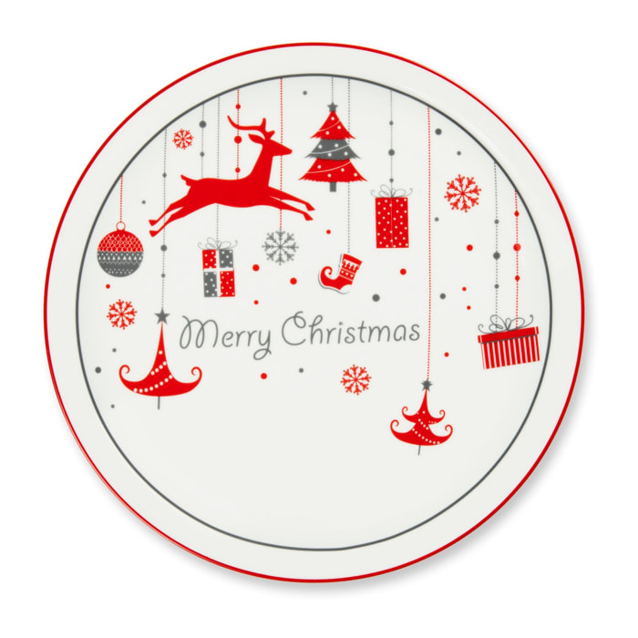 Lot de 6 assiettes à panettone Excelsa- Merry Christmas, Porcelaine Multicolore