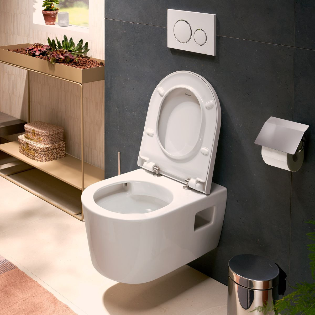 V-Fix Core Pack WC bâti-support + WC sans bride Hansgrohe EluPuraS + Abattant SoftClose + Plaque chrome mat (VFIXPURA5)
