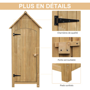 Armoire abri de jardin remise pour outils 3 étagères porte loquet toit pente bitumé dim. 77L x 54l x 179H cm bois sapin pré-huilé