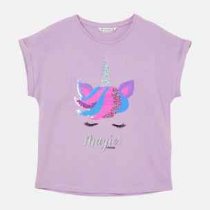 T-shirt stampa unicorno con paillettes