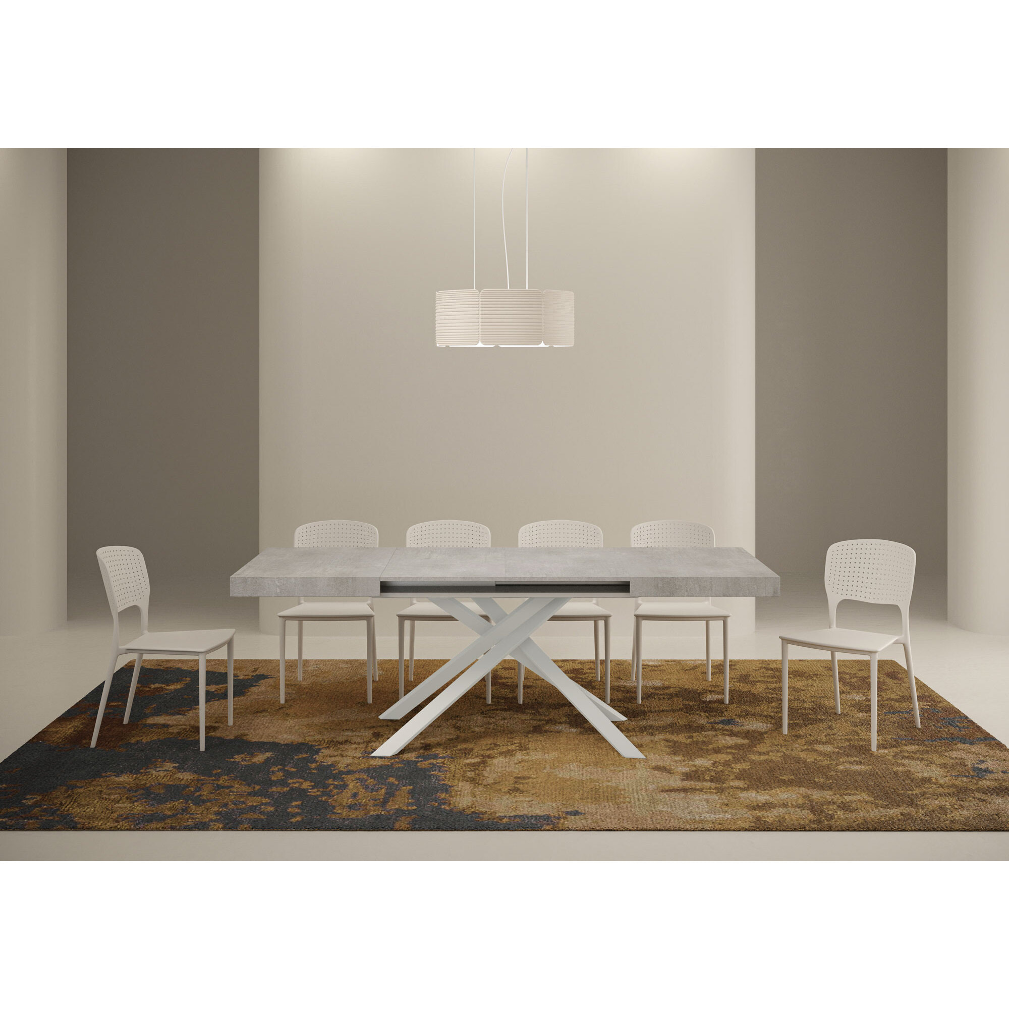 Tavolo allungabile 120x90/224 cm Karida Cemento telaio Bianco