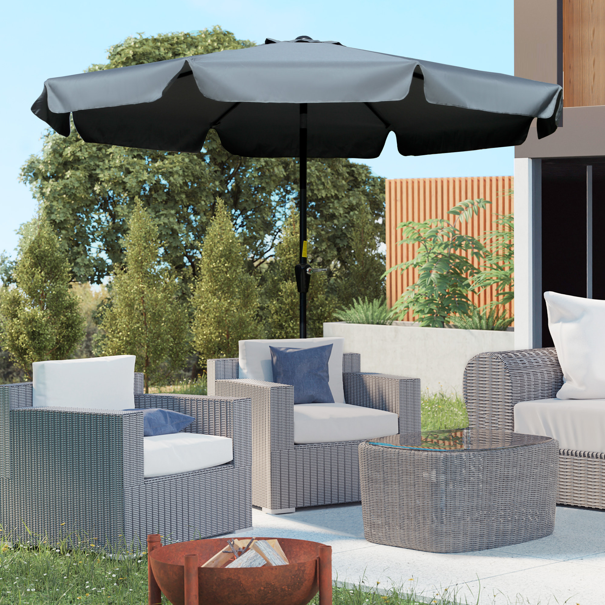 Sombrilla Terraza Exterior Ø266 cm Sombrilla de Jardín Inclinable con Protección UV50+ Poste de Aluminio y Manivela Parasol para Patio Terraza Gris Oscuro