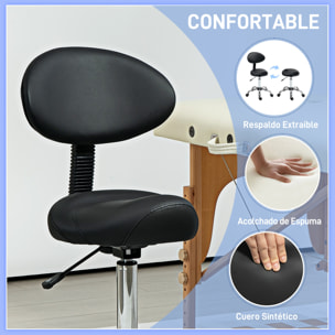 Taburete Giratorio Taburete con Ruedas y Respaldo Extraíble Taburete de Trabajo con Altura Regulable 83-98 cm Asiento Tapizado de Cuero Sintético Negro