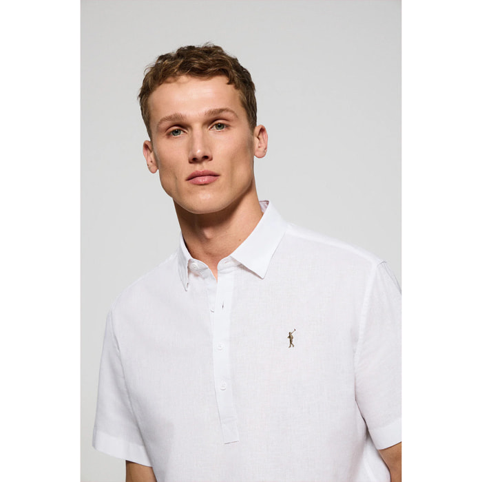 Camicia bianca a polo in lino-cotone con ricamo Rigby Go
