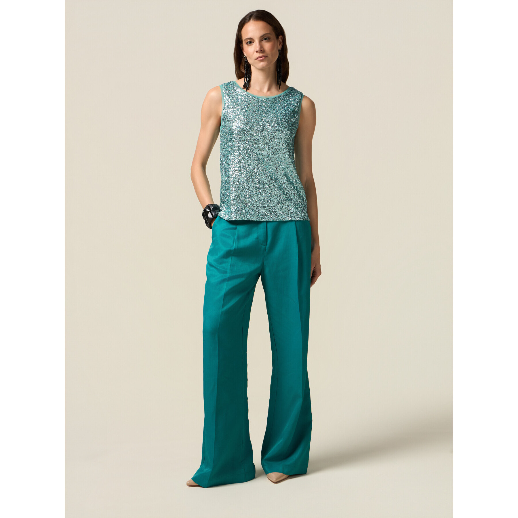 Oltre - Top de tul con lentejuelas - Light - blue