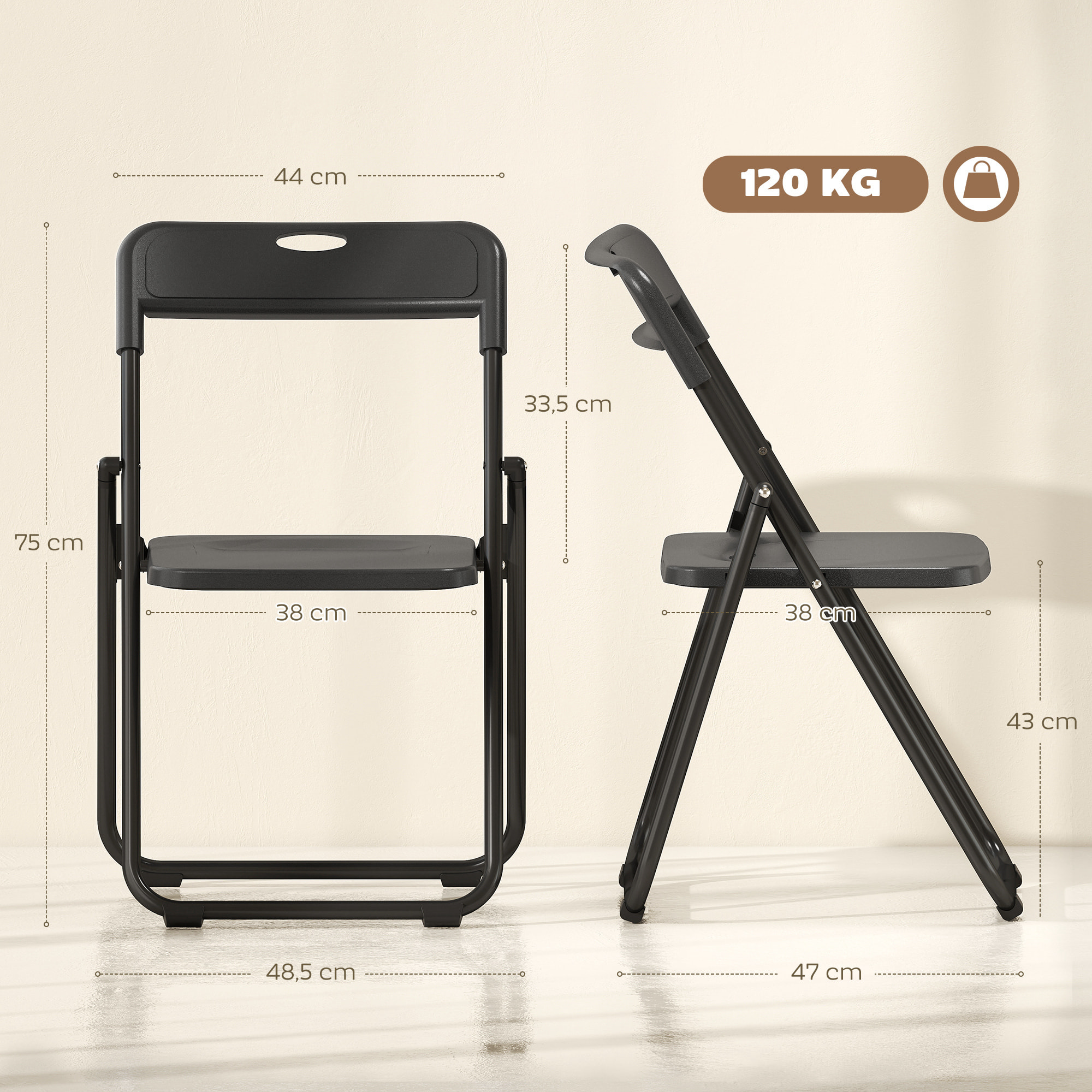 Juego de 6 Sillas Plegables de Plástico, Estructura de Acero, Sillas de Comedor con Respaldo Curvo, Asiento Cóncavo, para Espacios Pequeños, Salón, Oficina, Cocina, Negro