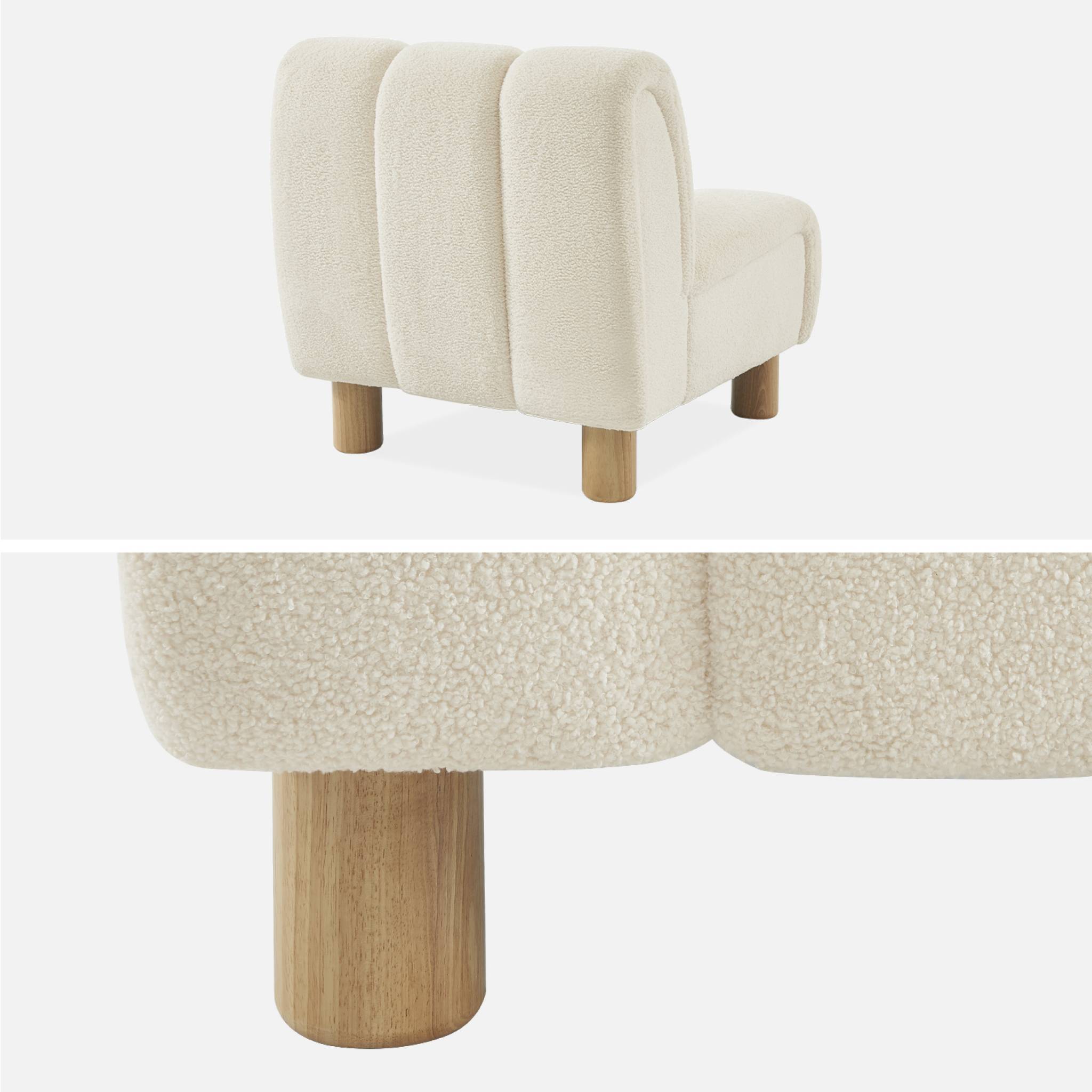 Fauteuil relax pieds arrondis en bois et tissu bouclette blanc