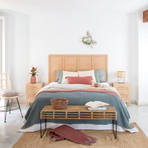 Table de chevet Pandora -bois massif d'acacia, panneau mdf et placage naturel-couleur naturel 42 x 55 x 35 cm