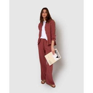 Pantalón algodón lino malva/rosa
