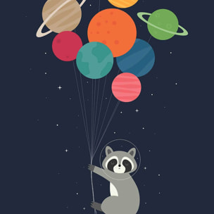 Affiche enfant raton dans la galaxie  Affiche + cadre en bois - Noir