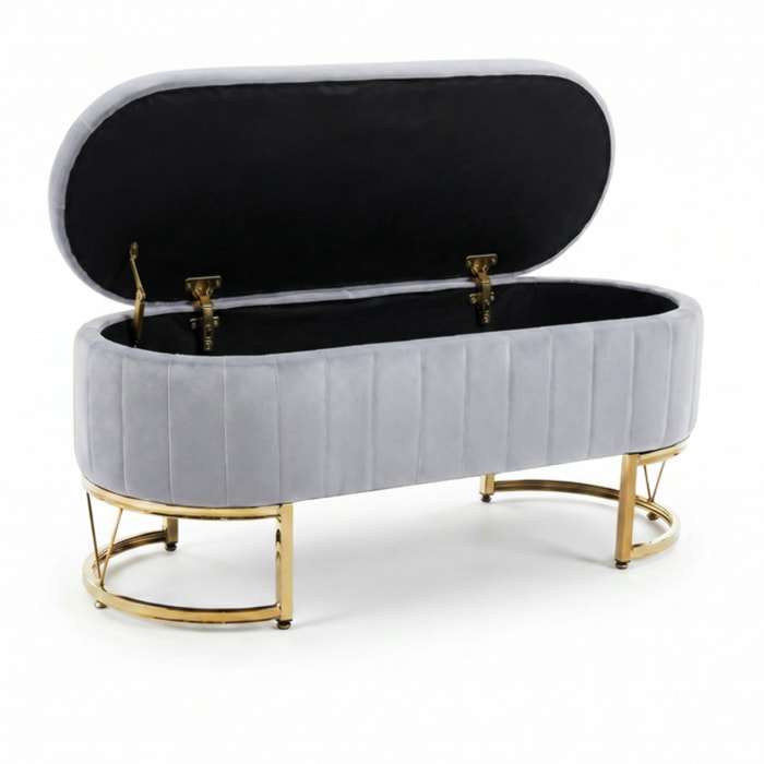 Panca Contenitore Ovale in Effetto Velluto con Ampio Vano Contenitore, Seduta Imbottita e Gambe in Acciaio, Design Elegante per Camera da Letto, Ingresso e Soggiorno