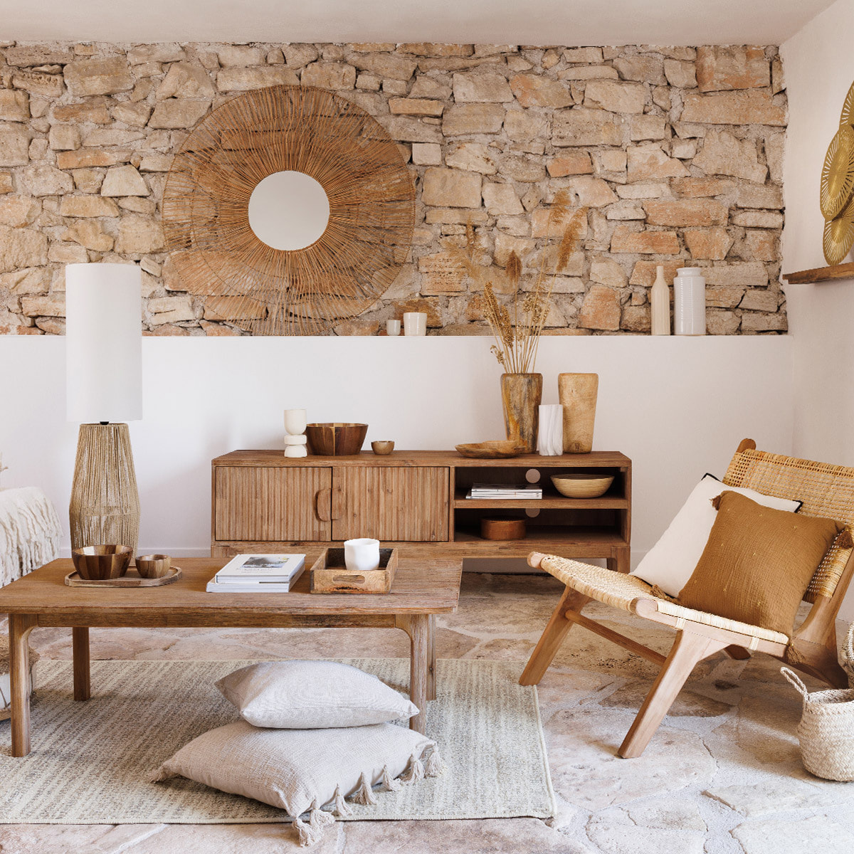 Miroir "Lona" - métal et rotin - D110 cm