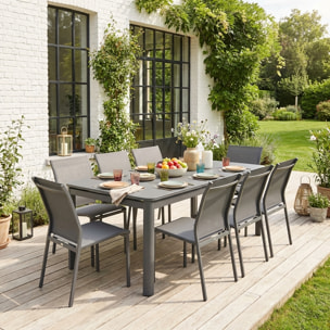 Table de jardin extensible aluminium + 8 assises SORIA + BUFFALO