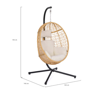 Fauteuil œuf suspendu effet rotin avec coussin beige
