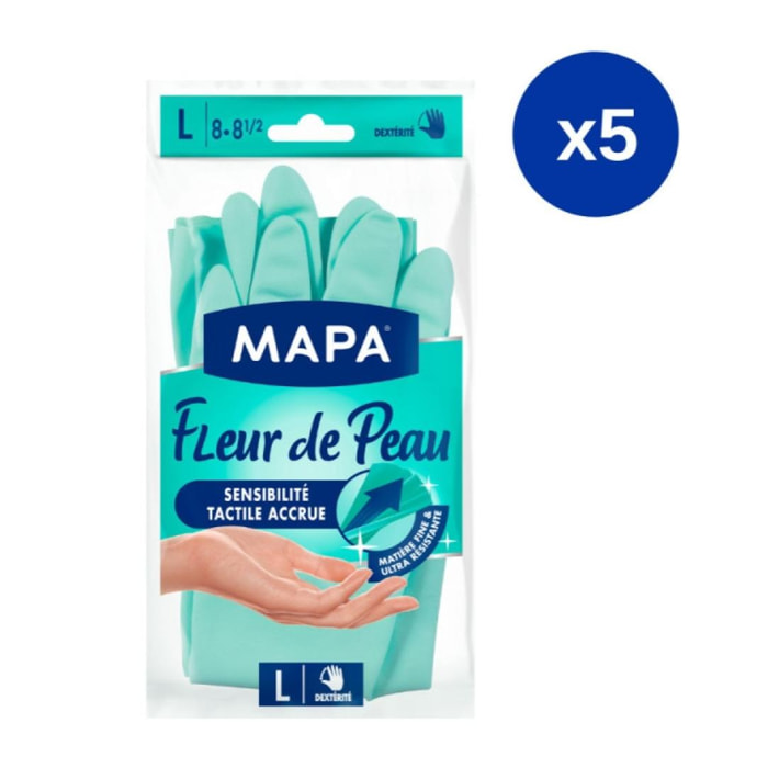 Pack de 5 - Mapa - 1 paire de gants de ménage Fleur de Peau - T.L