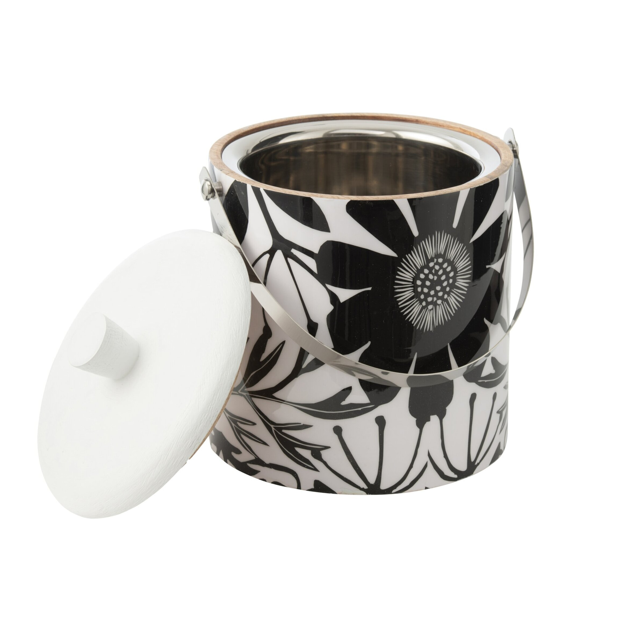J-Line Bac A Glaçon Motif Floral Bois De Manguier Noir/Blanc