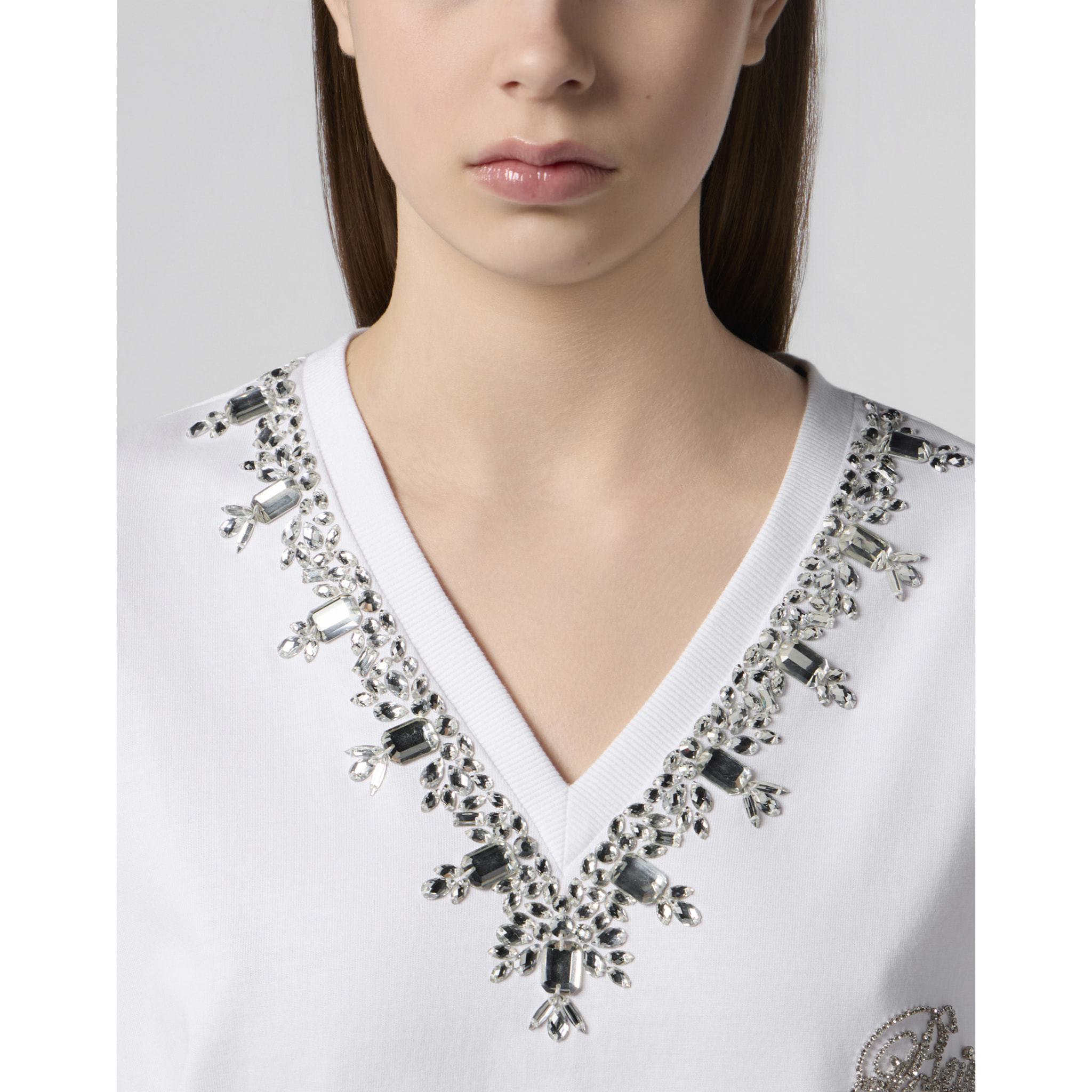 PHILIPP PLEIN Man Fit V-Neck T-Shirt Crystals