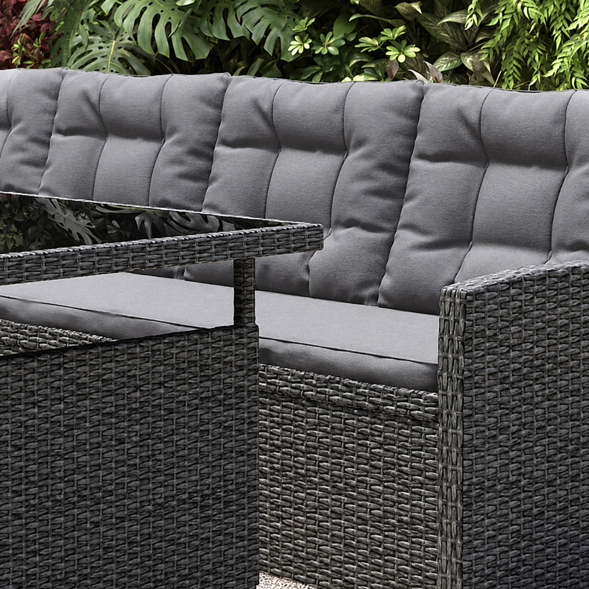 Salon de jardin 8 places en résine anthracite et coussins gris OSCAR
