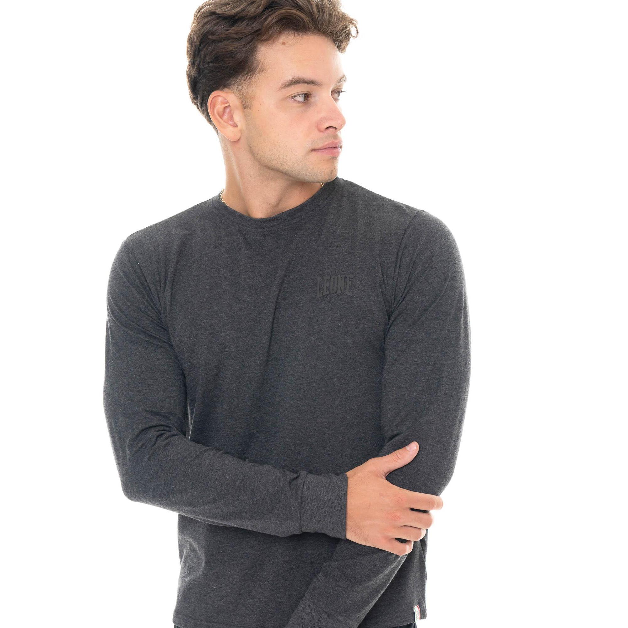 Camiseta de algodón elástico de manga larga con logo grande "Basic" para hombre