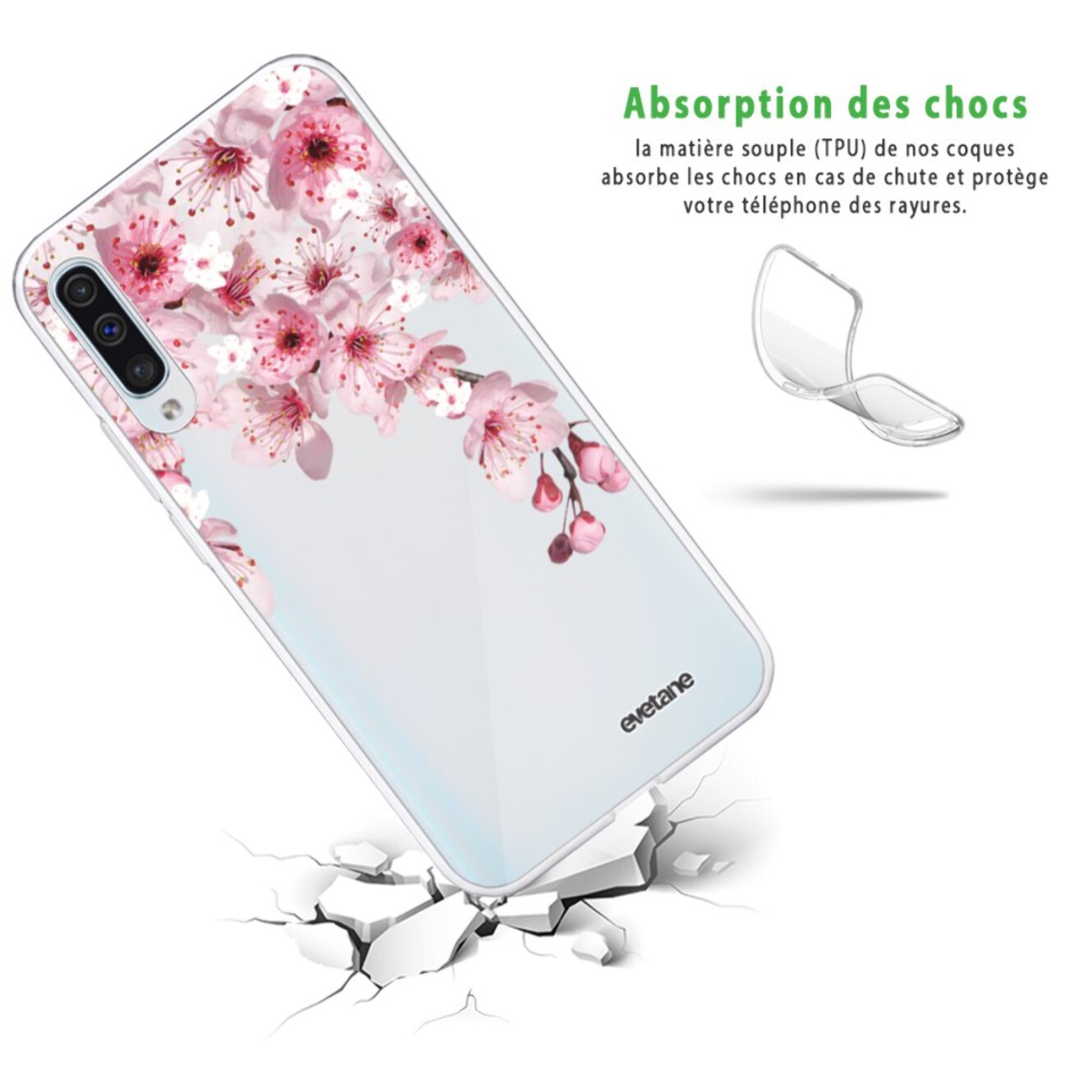 Coque Samsung Galaxy A50 360 intégrale transparente Cerisier Tendance Evetane.