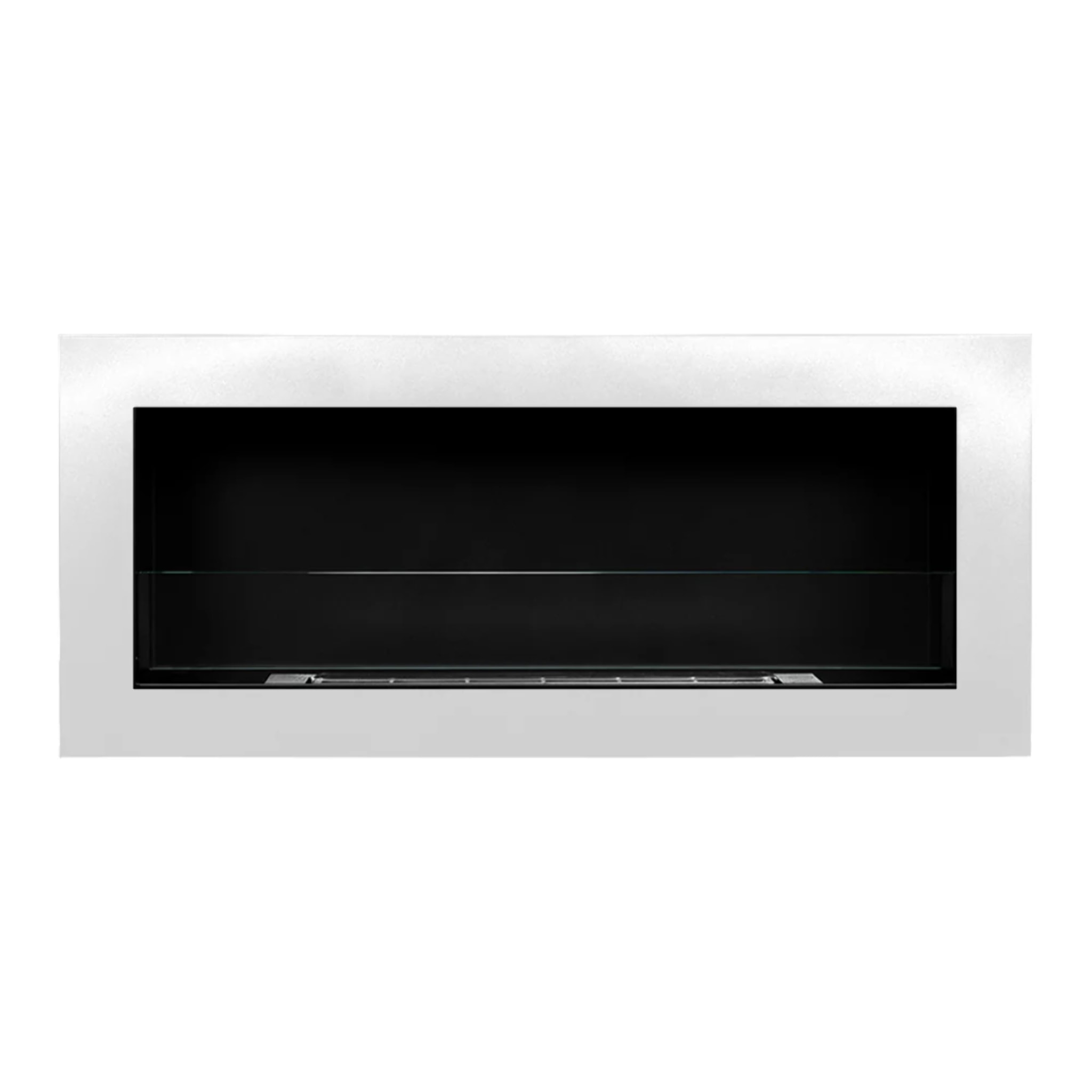 Livorno - Camino a Bioetanolo da Parete 90x40x12 cm con Bruciatore 0,75lt in Acciaio e Vetro Bianco