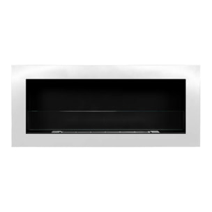 Livorno - Camino a Bioetanolo da Parete 90x40x12 cm con Bruciatore 0,75lt in Acciaio e Vetro Bianco