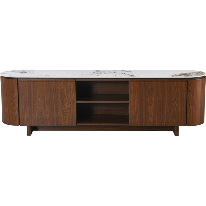 Meuble TV en bois avec plateau en céramique "Stonea" - 200 x 40 x 55 cm - Marron