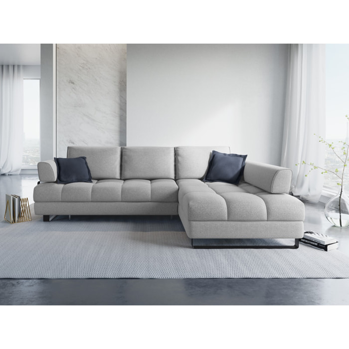 Canapé d'angle droit convertible avec coffre de rangement "Clinton" 5 places en tissu structurel gris