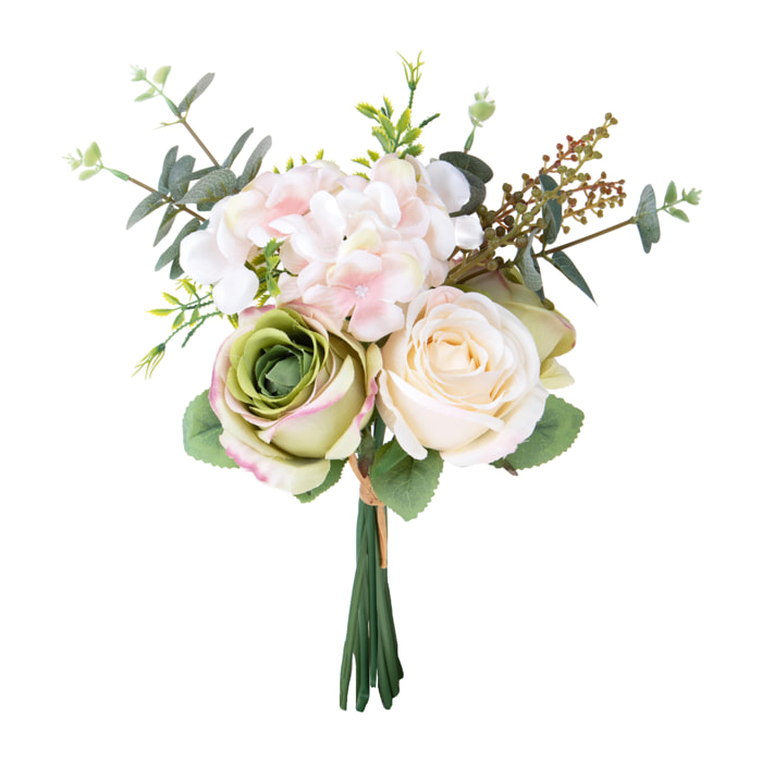 Bouquet Rose/Ortenzia 40 Cm - Pezzi 4 - 16X40X16cm - Colore: Bianco - Bianchi Dino - Fiori Artificiali